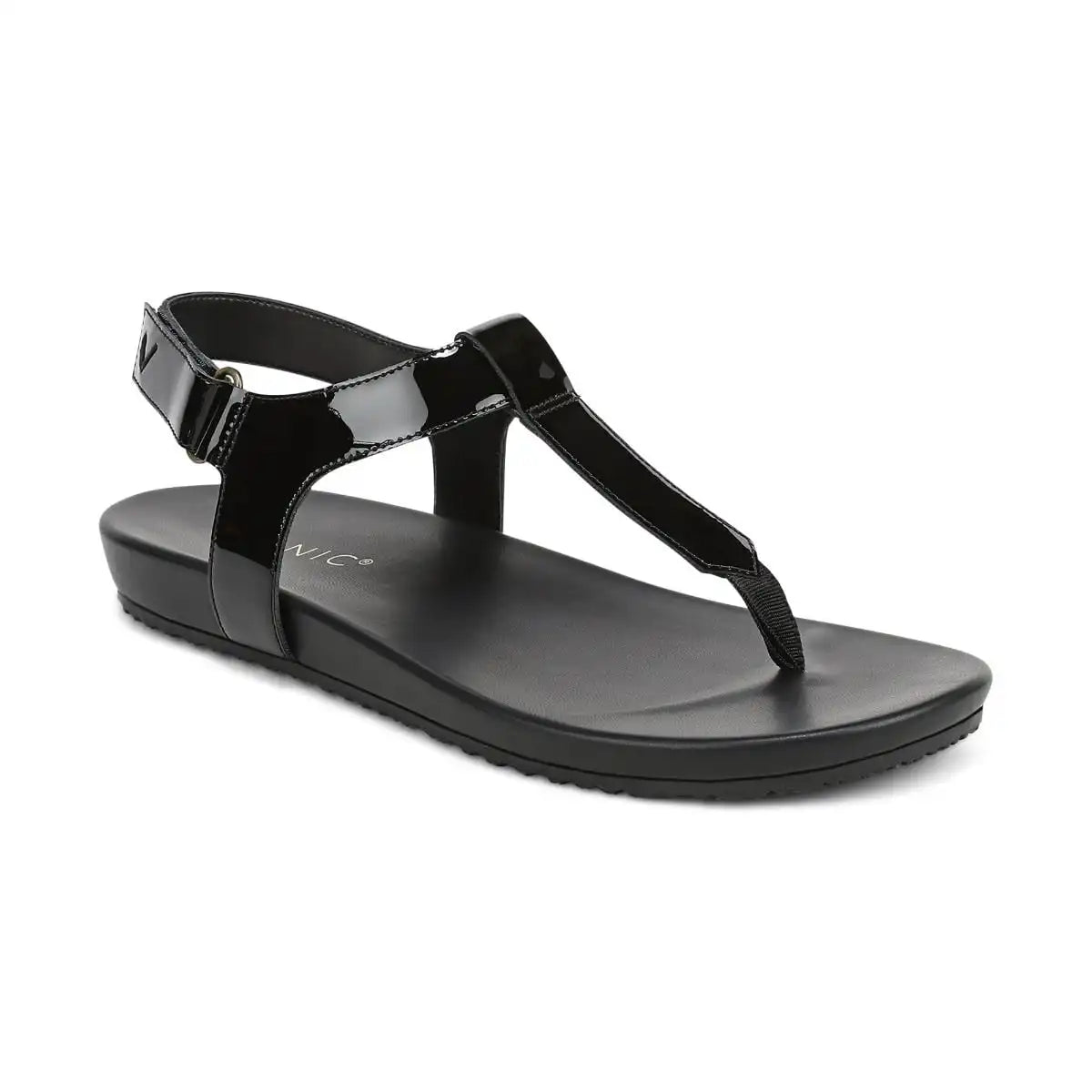 Palisades Toe Post Ankle Strap Sandal Black Patent