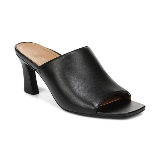 Charlie Heeled Slide Sandal Black Leather