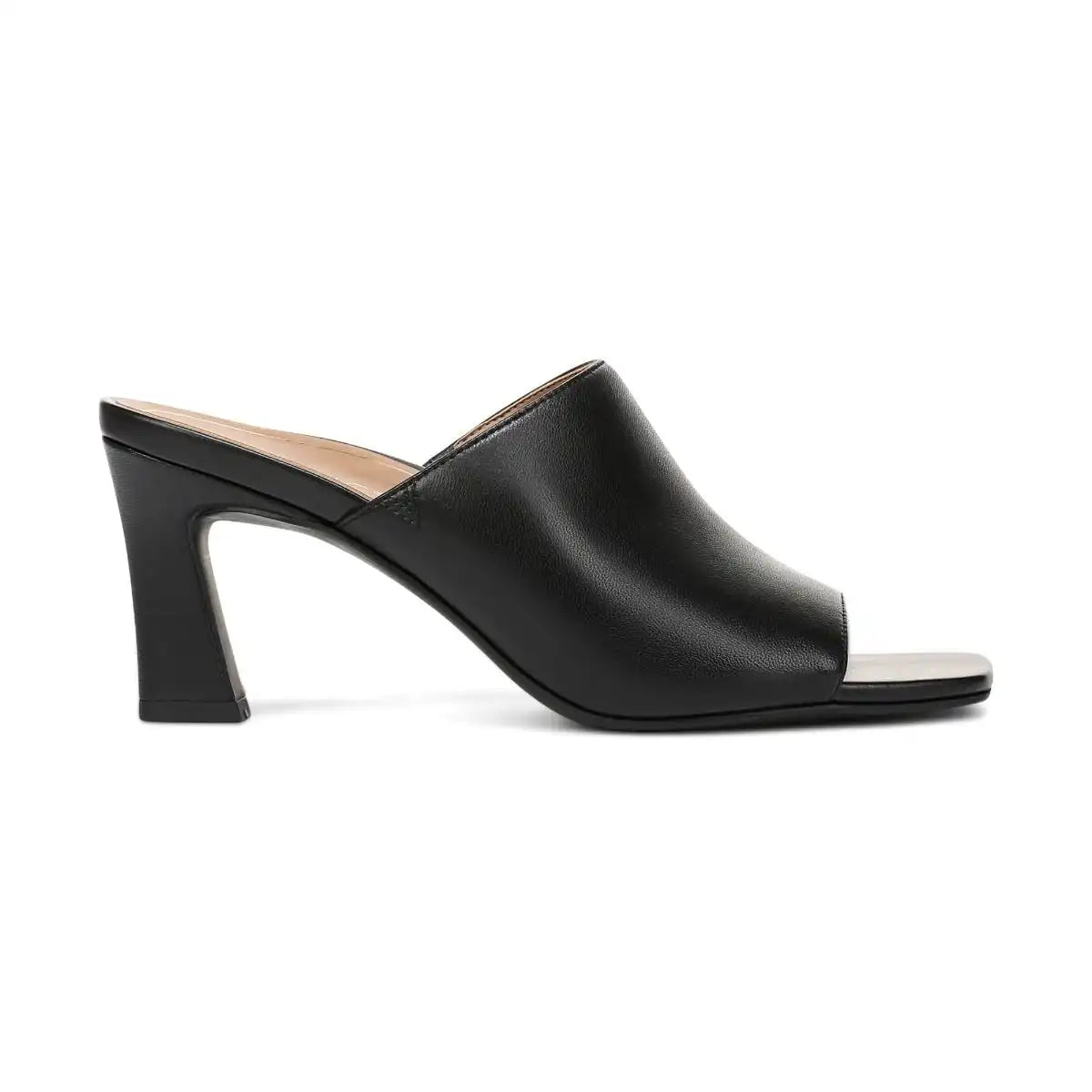 Charlie Heeled Slide Sandal Black Leather