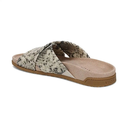 Etna Slide Sandal Cream Snake Print Leather