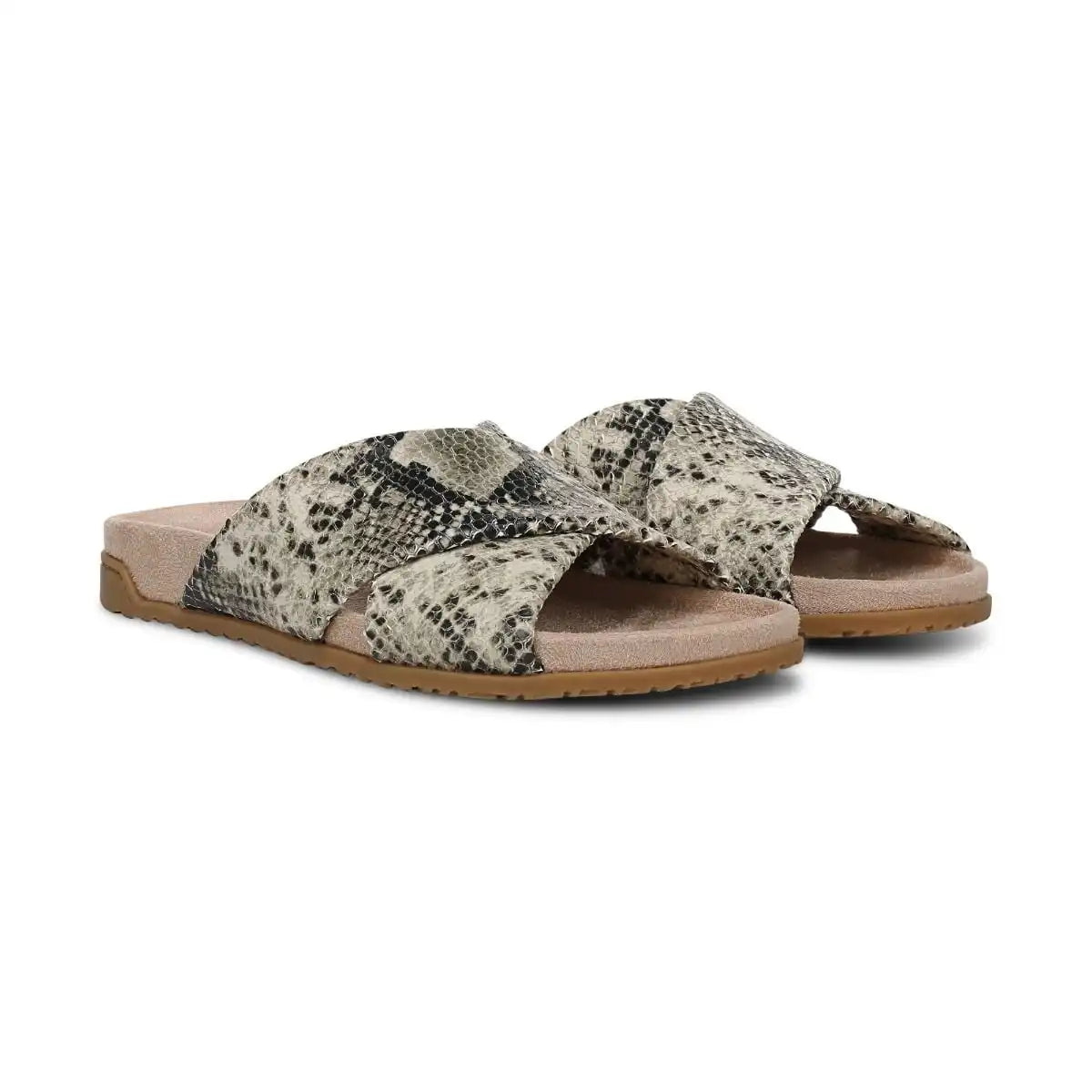 Etna Slide Sandal Cream Snake Print Leather