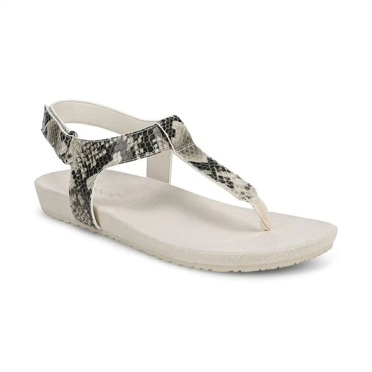 Palisades Toe Post Ankle Strap Sandal Cream Snake Print Leather