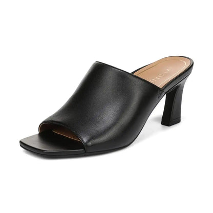Charlie Heeled Slide Sandal Black Leather