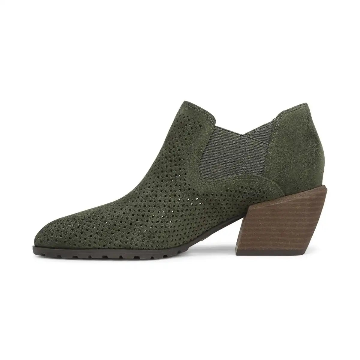 Bethany Perf Heeled Ankle Boot Olive Moss Suede