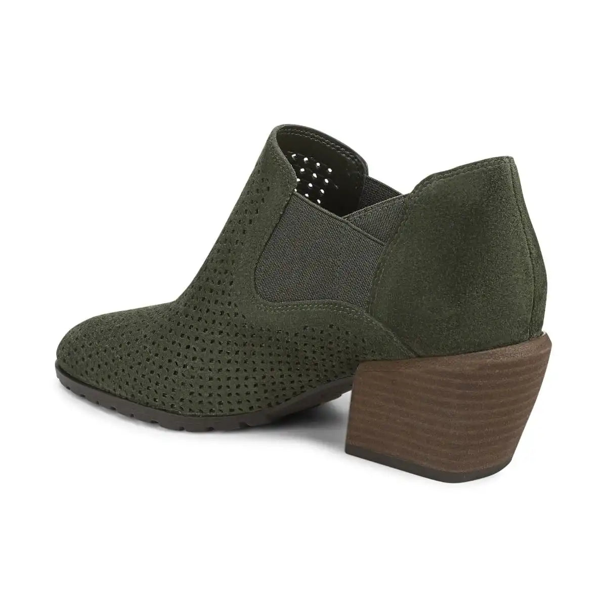 Bethany Perf Heeled Ankle Boot Olive Moss Suede