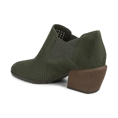 Bethany Perf Heeled Ankle Boot Olive Moss Suede