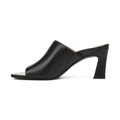 Charlie Heeled Slide Sandal Black Leather