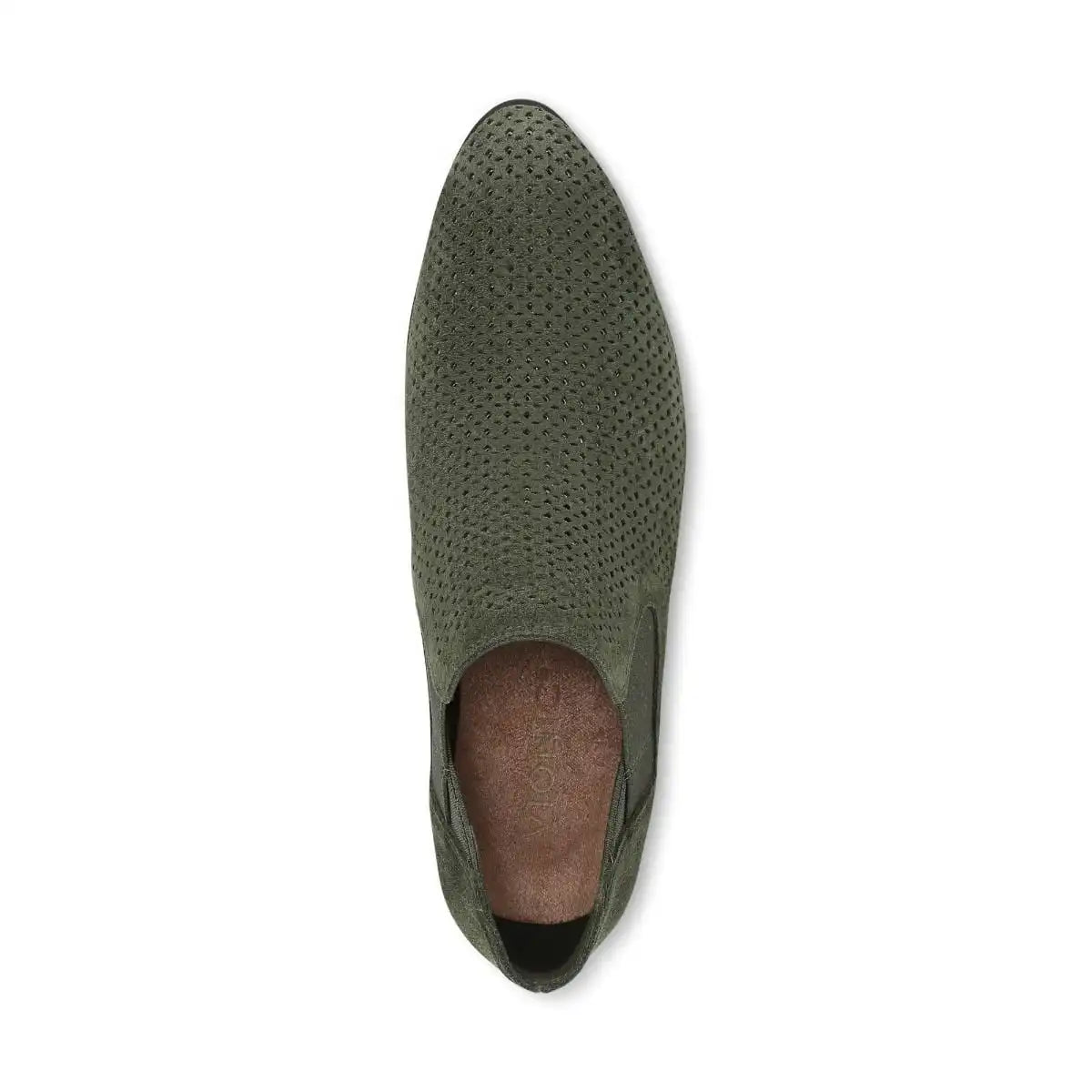 Bethany Perf Heeled Ankle Boot Olive Moss Suede