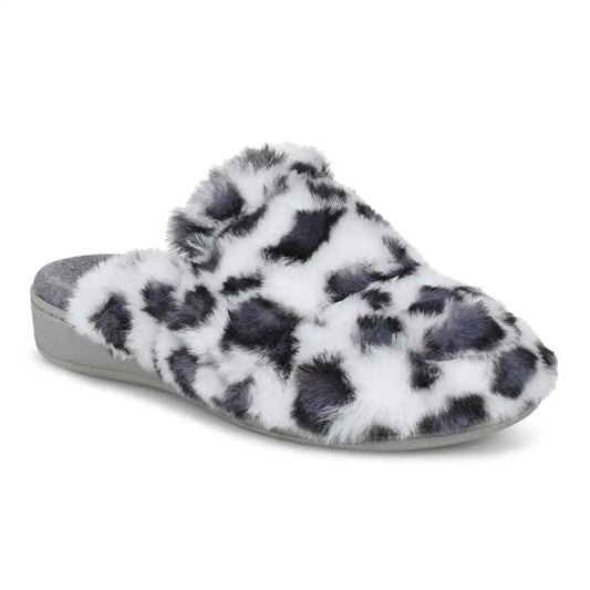 Gemma II Mule Slippers White Leopard Print Fur