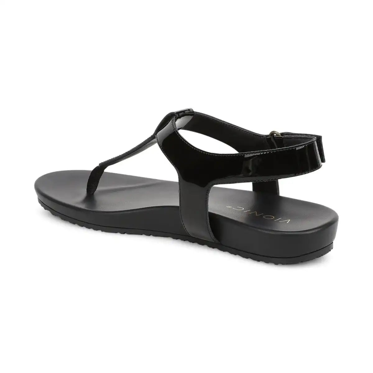 Palisades Toe Post Ankle Strap Sandal Black Patent