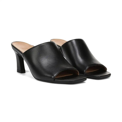 Charlie Heeled Slide Sandal Black Leather