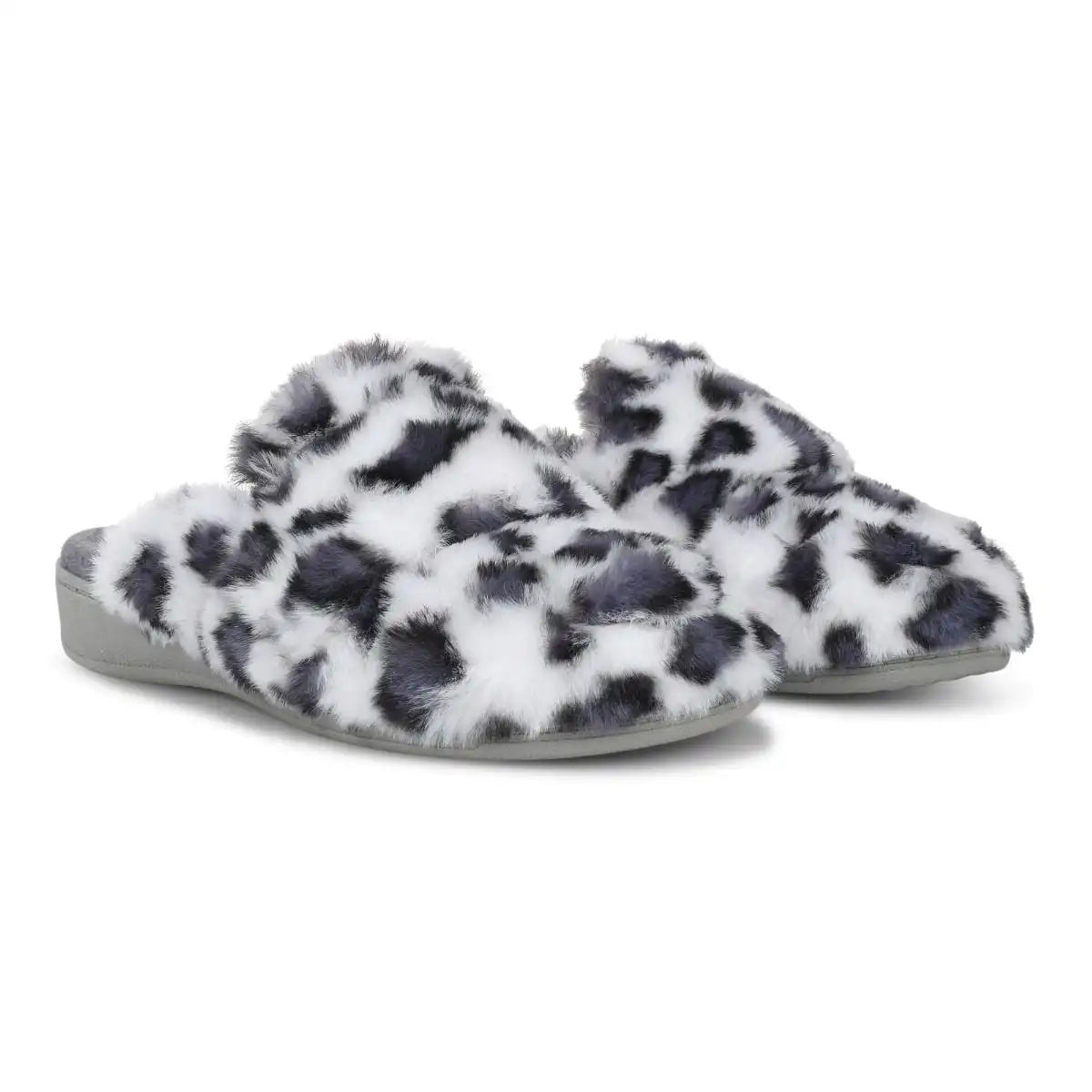 Gemma II Mule Slippers White Leopard Print Fur