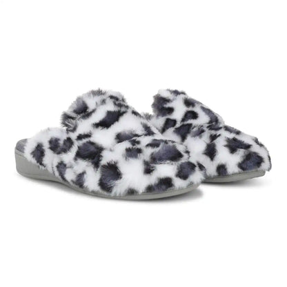 Gemma II Mule Slippers White Leopard Print Fur