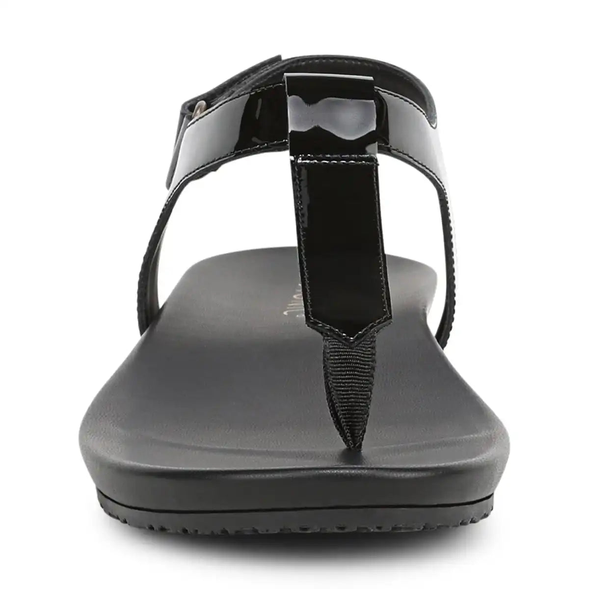 Palisades Toe Post Ankle Strap Sandal Black Patent