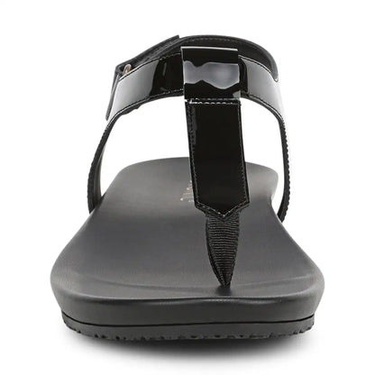 Palisades Toe Post Ankle Strap Sandal Black Patent