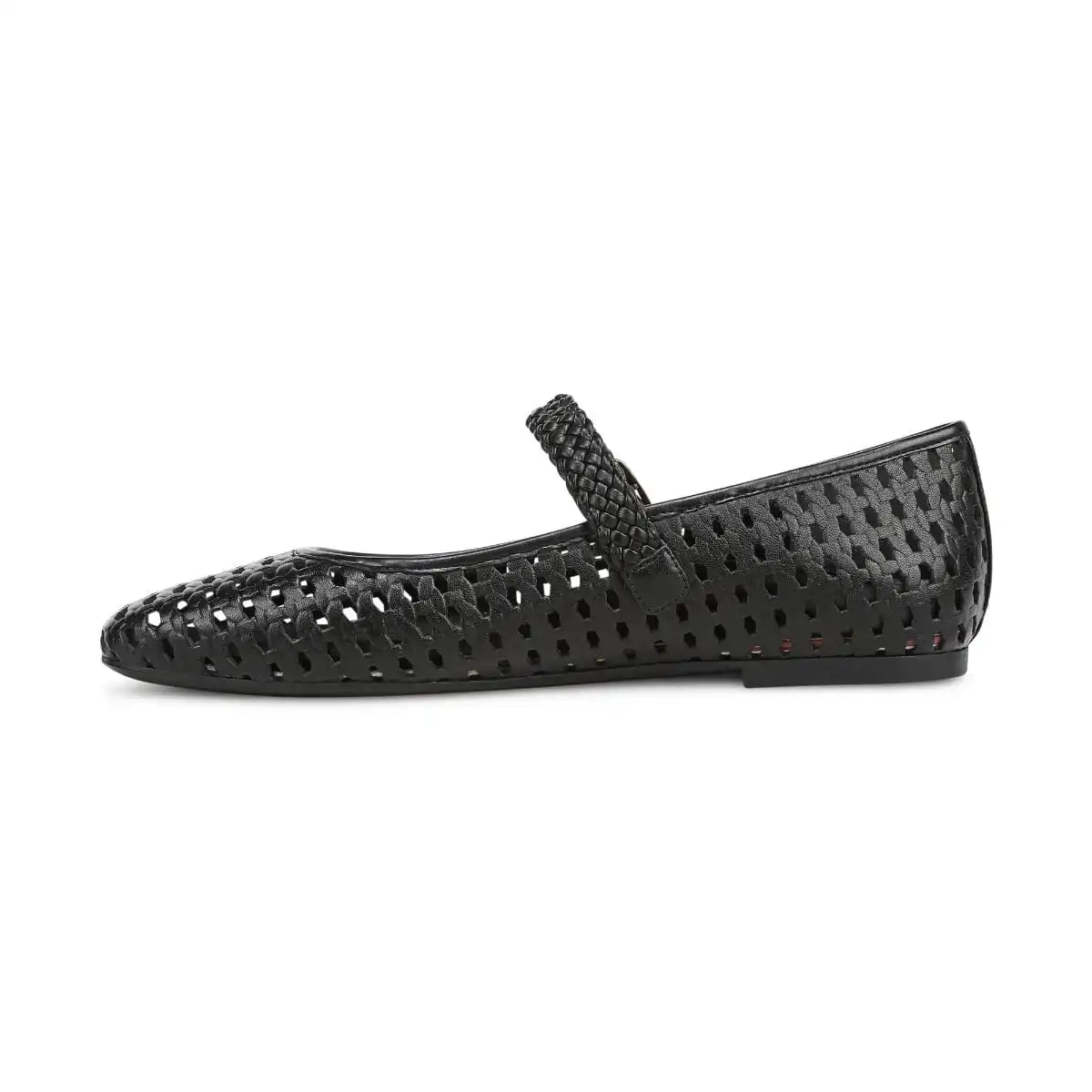 Alameda Woven Mary Jane Flat Black Leather