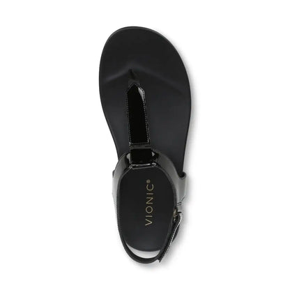 Palisades Toe Post Ankle Strap Sandal Black Patent