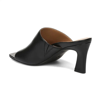 Charlie Heeled Slide Sandal Black Leather