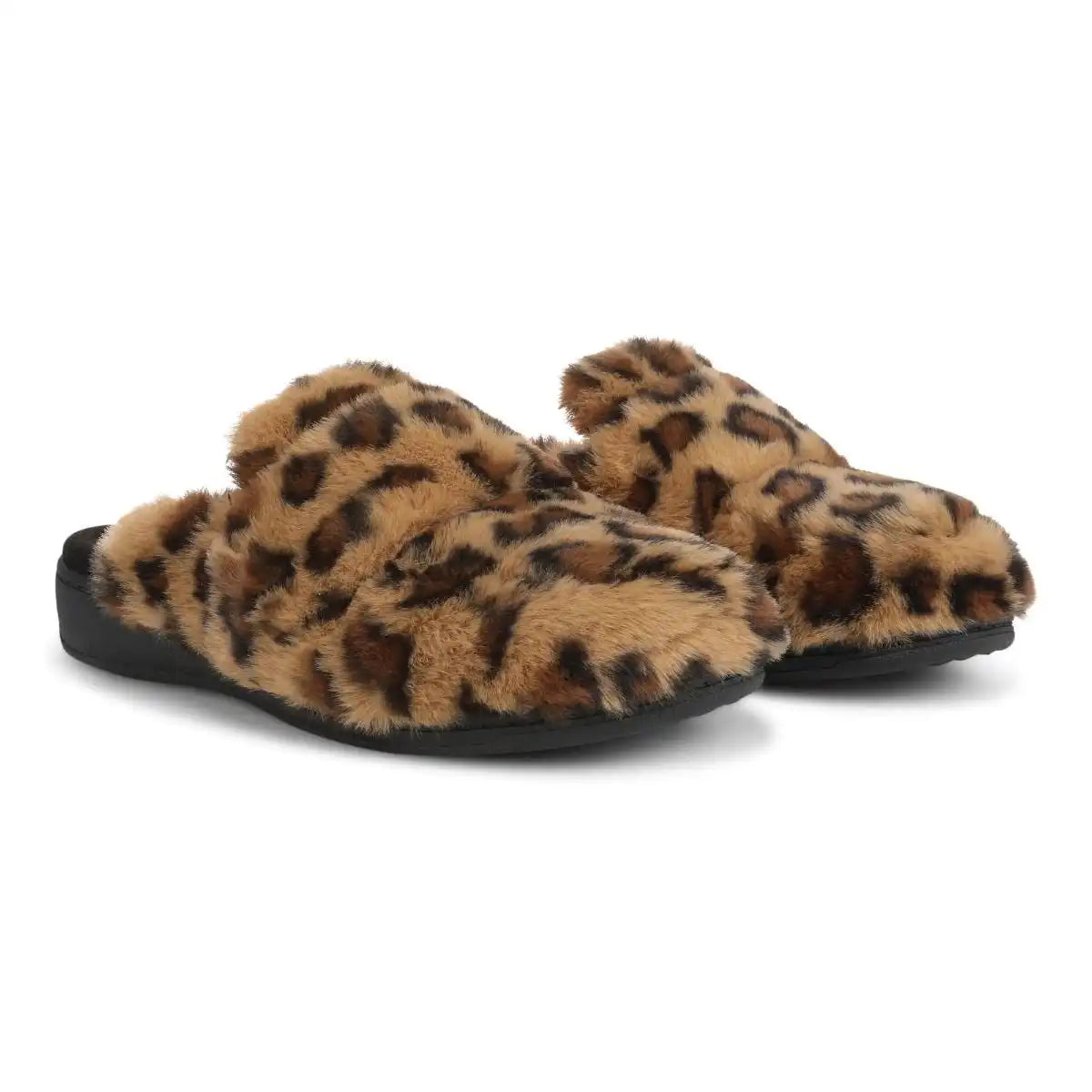 Gemma II Mule Slippers Brown Leopard Print Fur