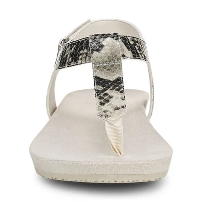 Palisades Toe Post Ankle Strap Sandal Cream Snake Print Leather
