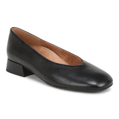 Petra Heeled Ballet Flat Black Leather