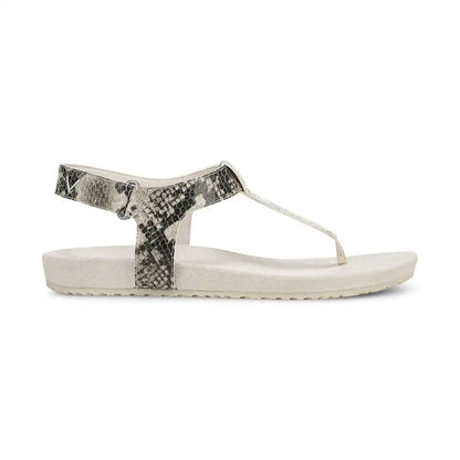 Palisades Toe Post Ankle Strap Sandal Cream Snake Print Leather