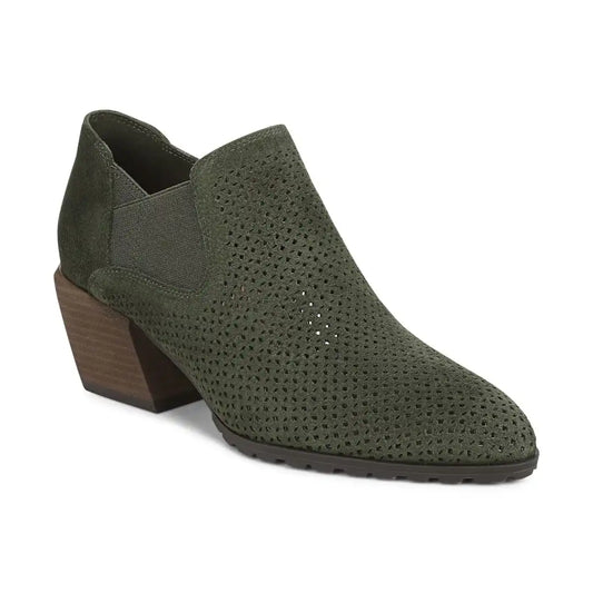 Bethany Perf Heeled Ankle Boot Olive Moss Suede