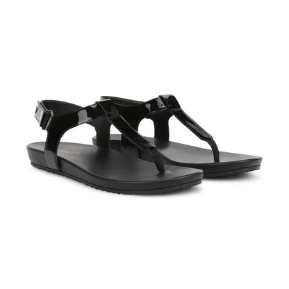 Palisades Toe Post Ankle Strap Sandal Black Patent