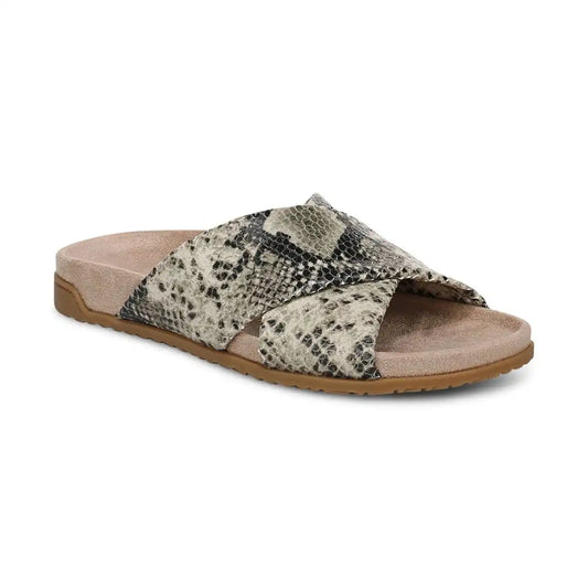 Etna Slide Sandal Cream Snake Print Leather