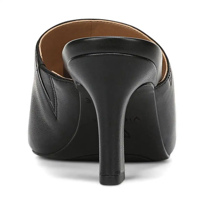 Charlie Heeled Slide Sandal Black Leather
