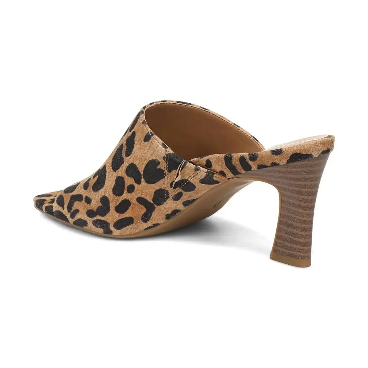 Charlie Heeled Slide Sandal Tan Leopard Print Suede