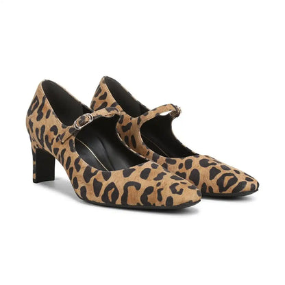 Samira Mary Jane Dress Heel Tan Leopard Print Suede