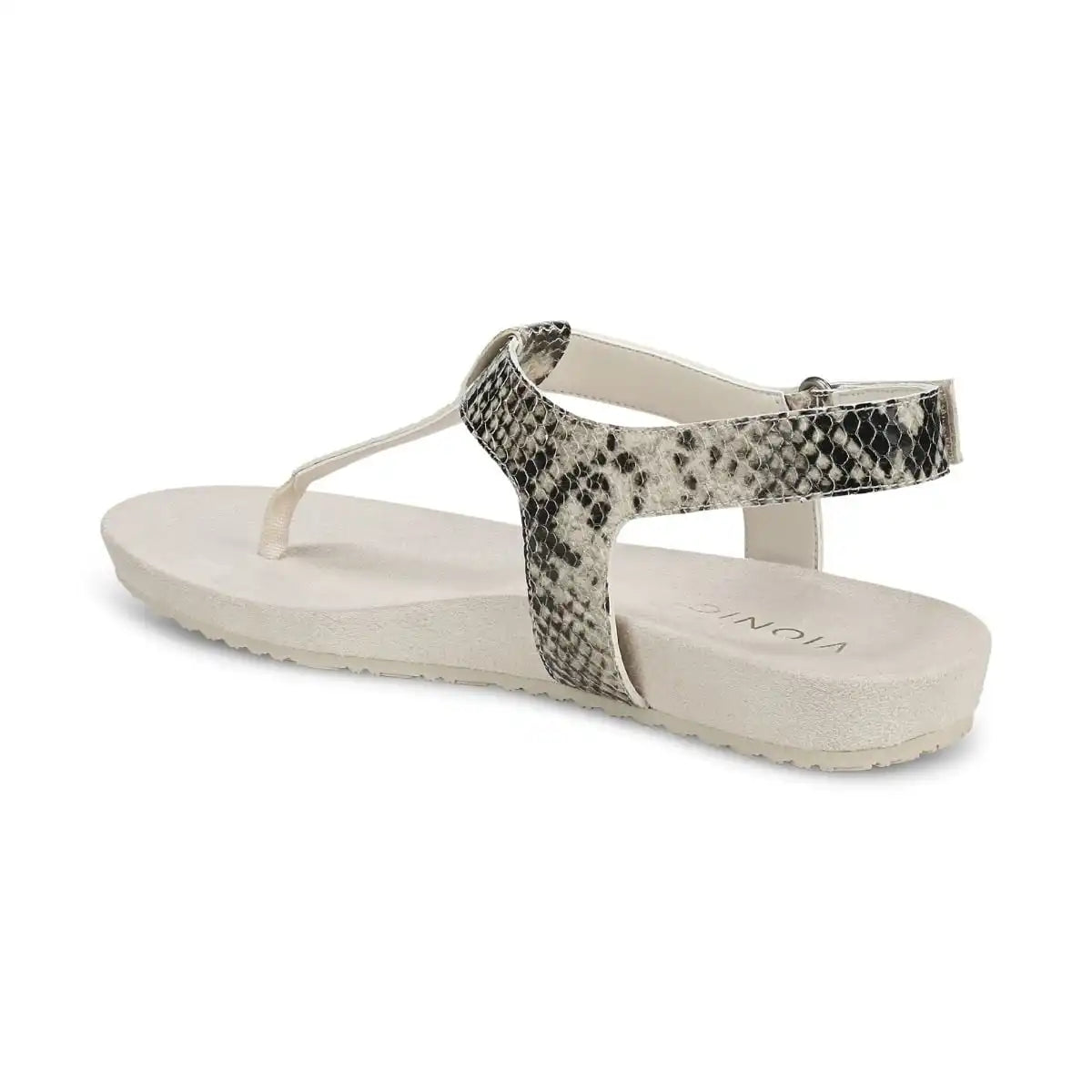 Palisades Toe Post Ankle Strap Sandal Cream Snake Print Leather
