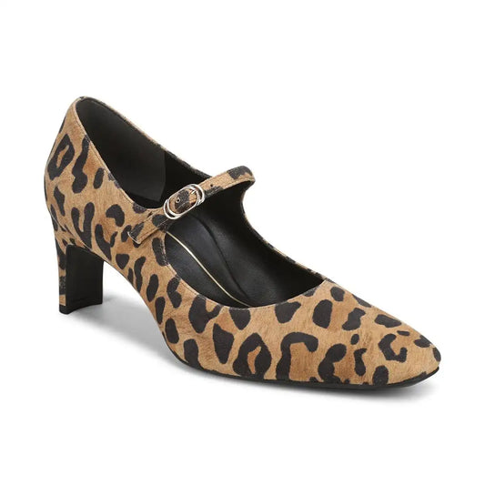 Samira Mary Jane Dress Heel Tan Leopard Print Suede