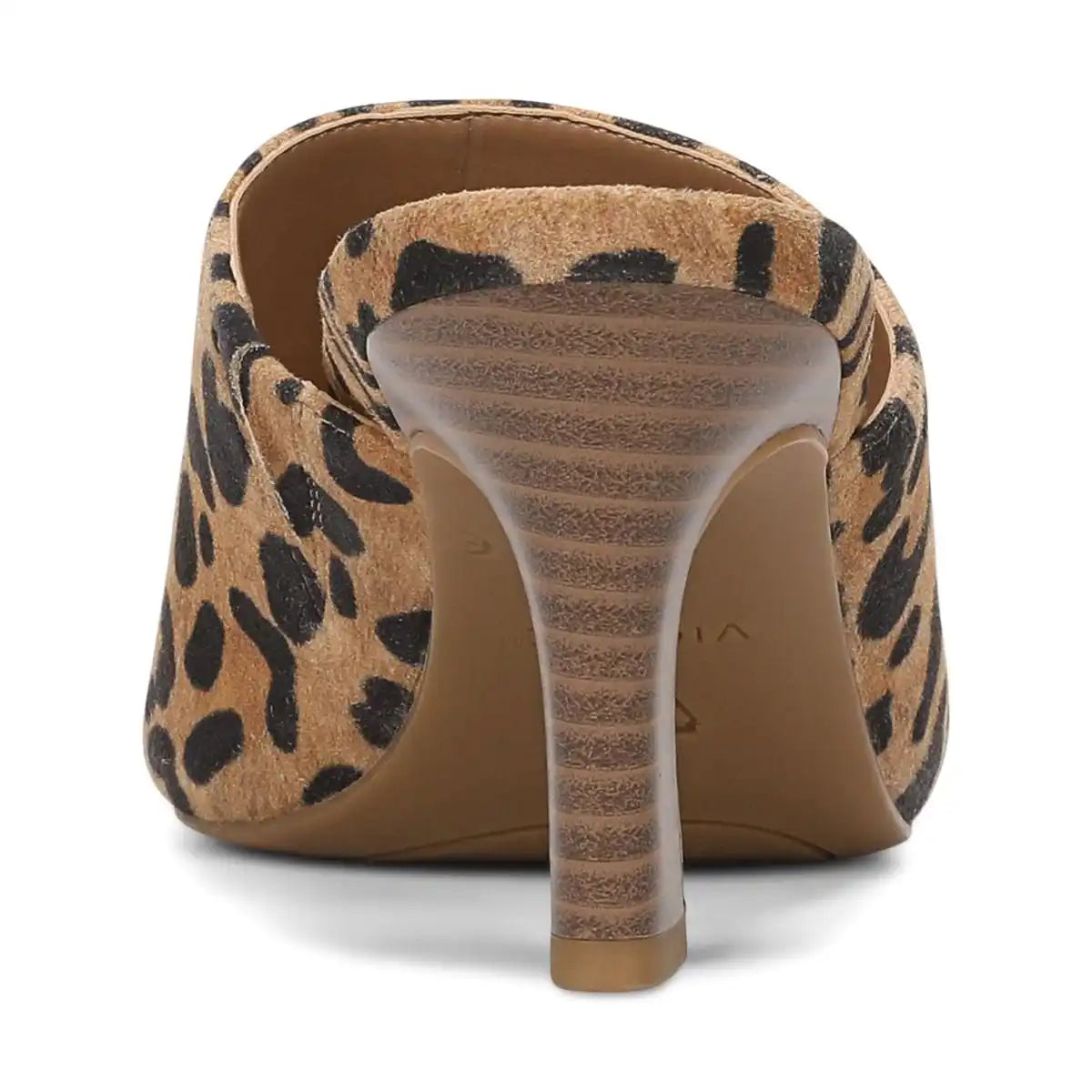 Charlie Heeled Slide Sandal Tan Leopard Print Suede