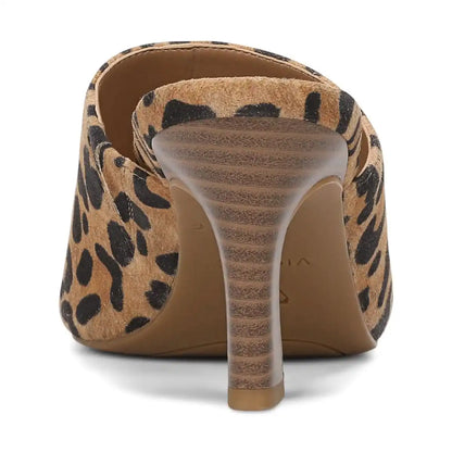 Charlie Heeled Slide Sandal Tan Leopard Print Suede