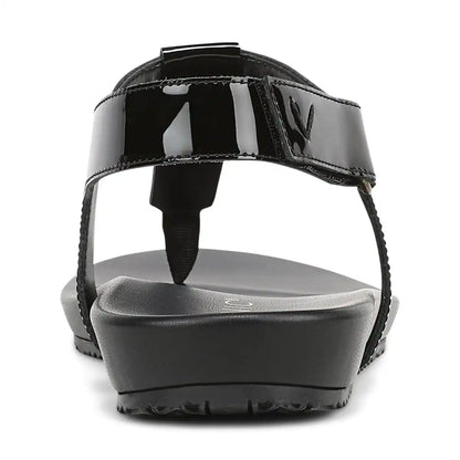 Palisades Toe Post Ankle Strap Sandal Black Patent